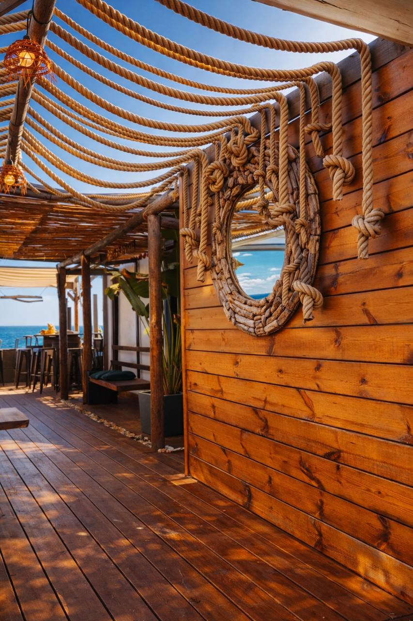 Détails naturels en corde et bois